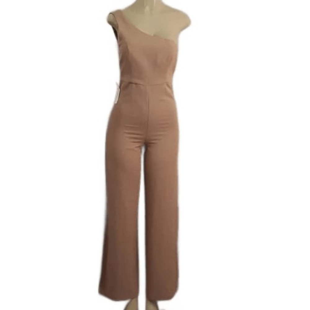 NWT Bardot one shoulder pantsuit tan jumpsuit size 4